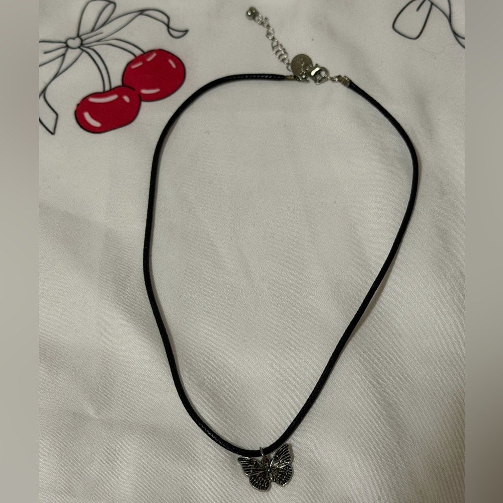 Butterfly Pendant Cord Necklace